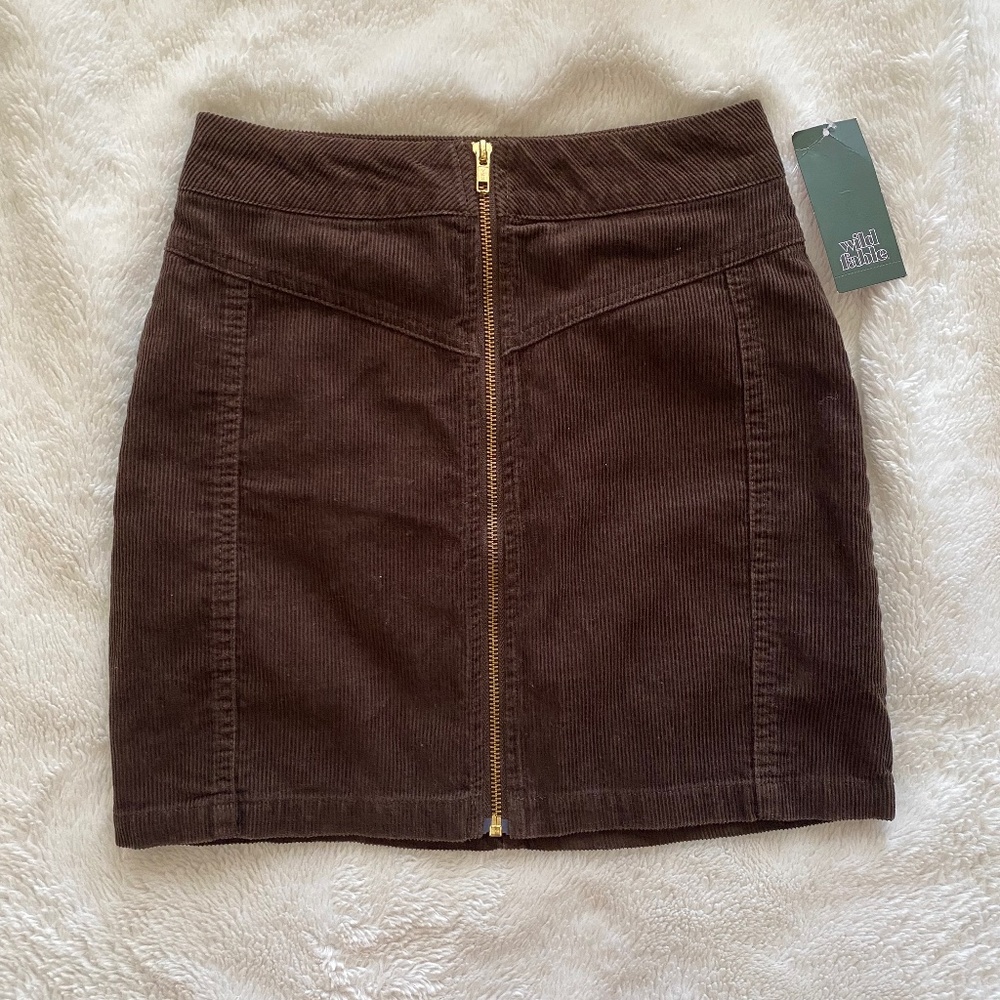 Wild Fable Brown Corduroy Mini Skirt with Gold Zip - Size 00